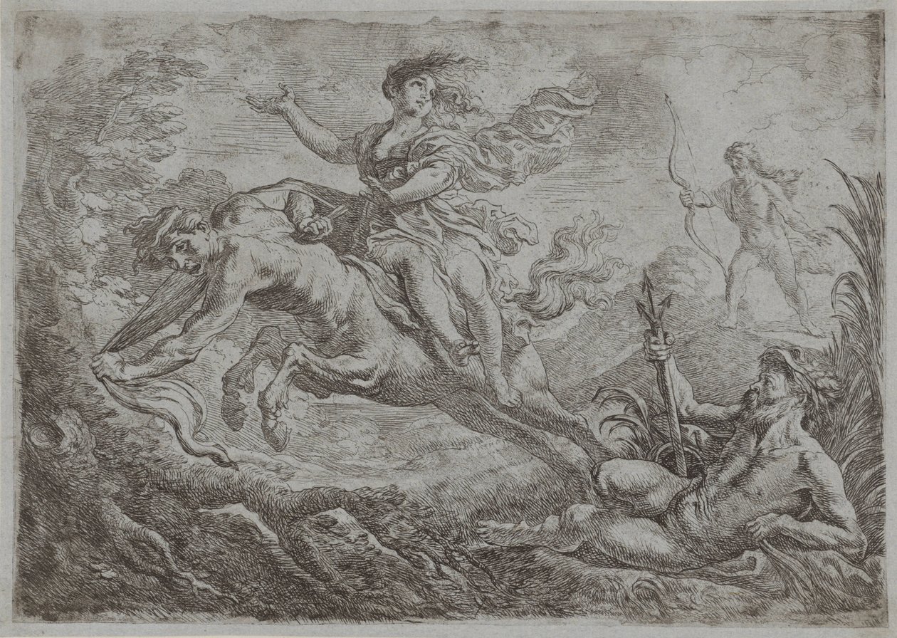 Nessus wordt getroffen door de gifpijl van Hercules door Cornelis Schut (I)