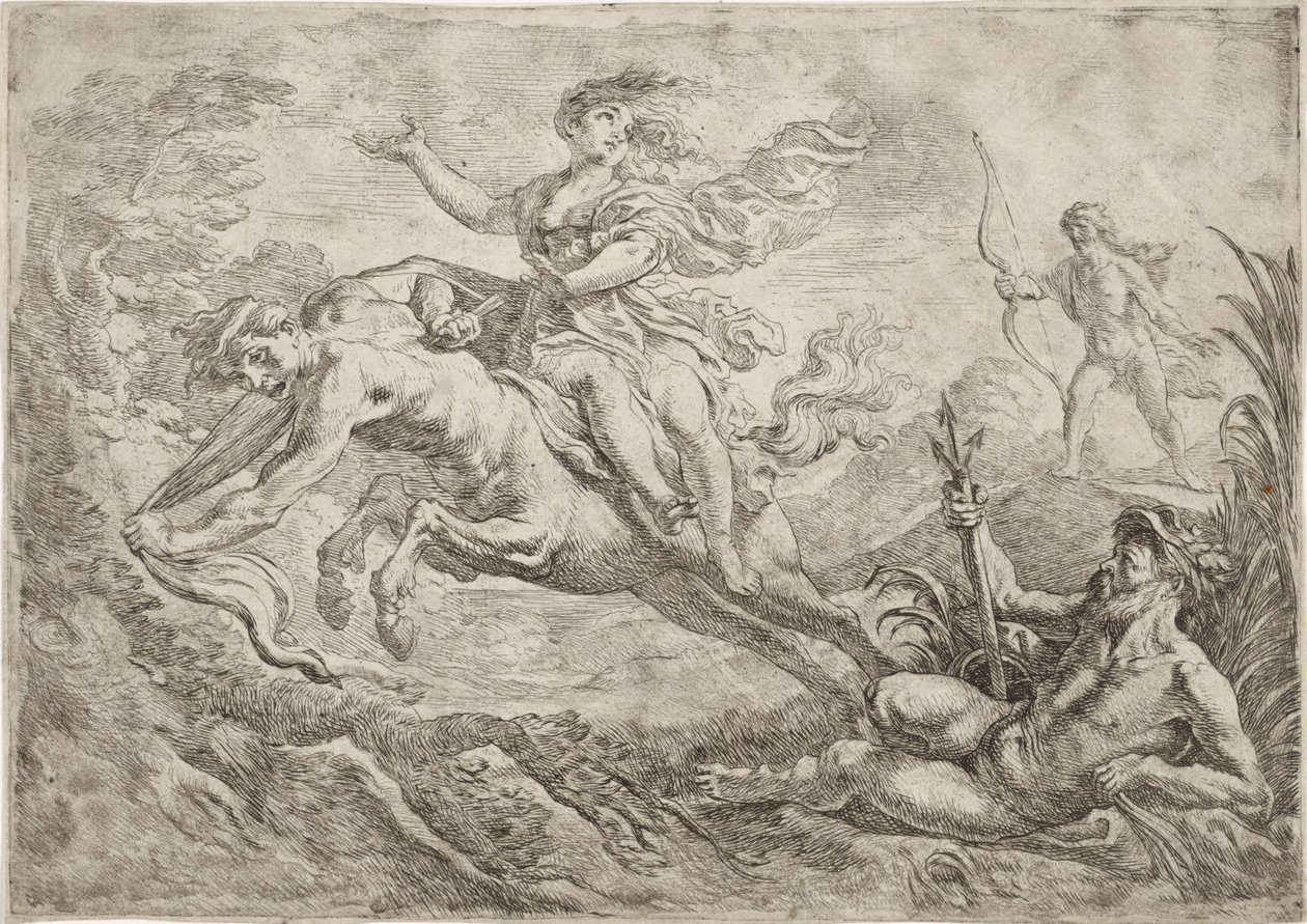 Nessus wordt getroffen door de gifpijl van Hercules door Cornelis Schut (I)