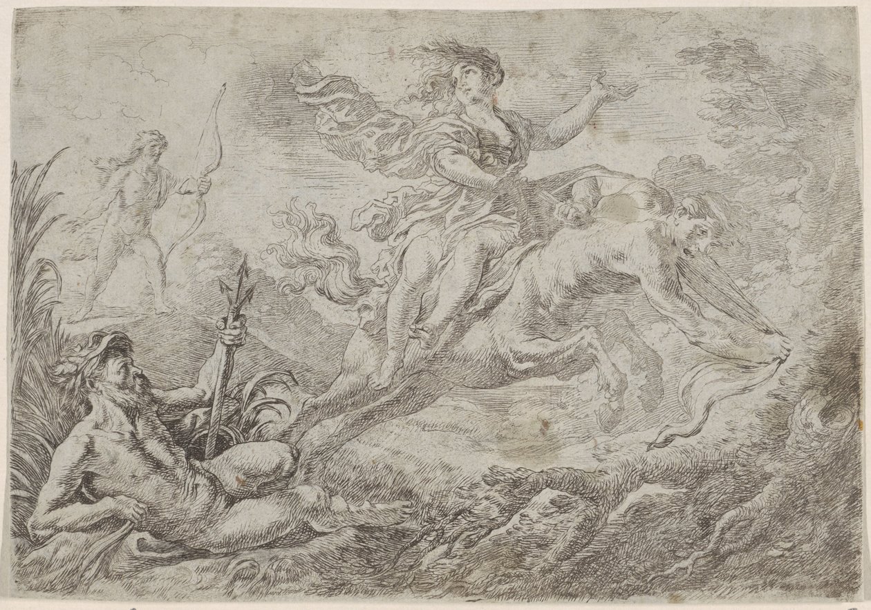 Nessus wordt getroffen door de gifpijl van Hercules door Cornelis Schut (I)