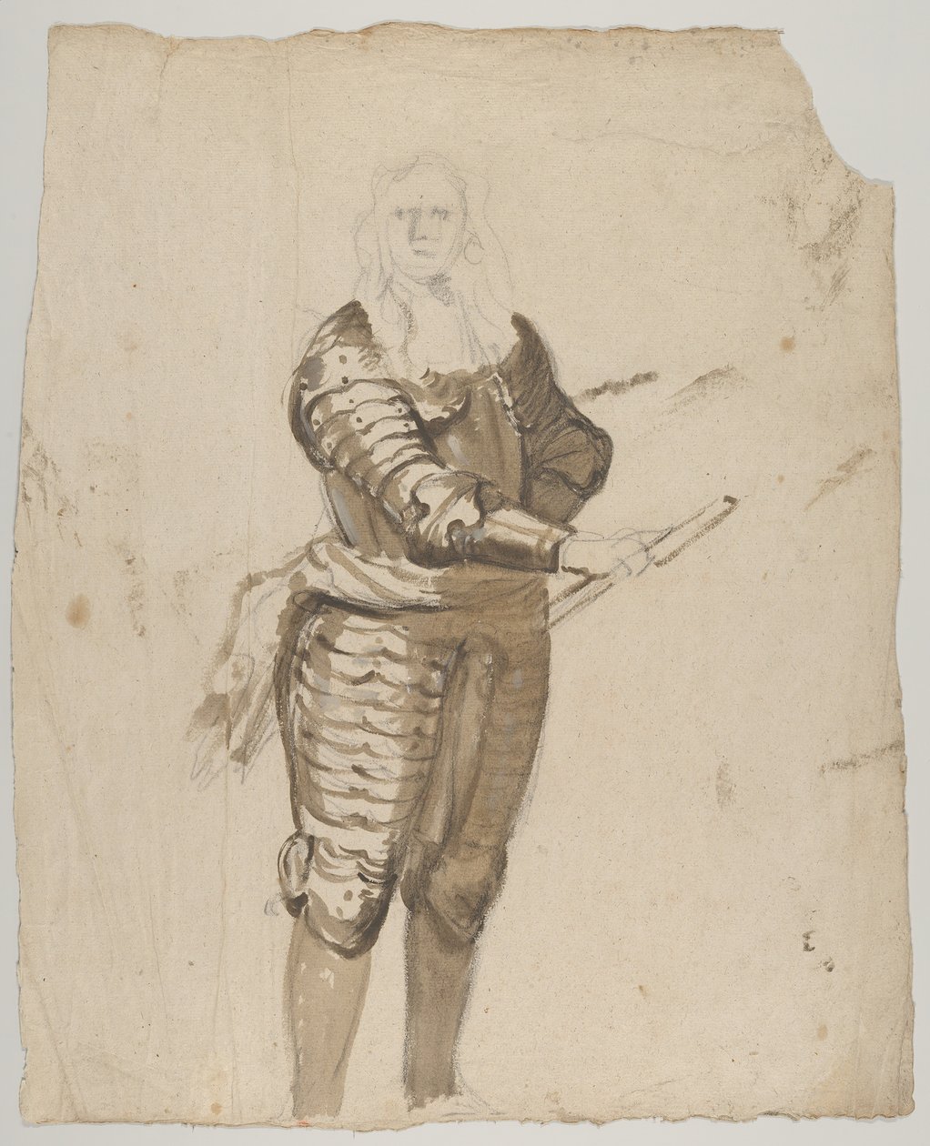 Studie van een staande commandant met een staf, verso door Cornelis Schut I
