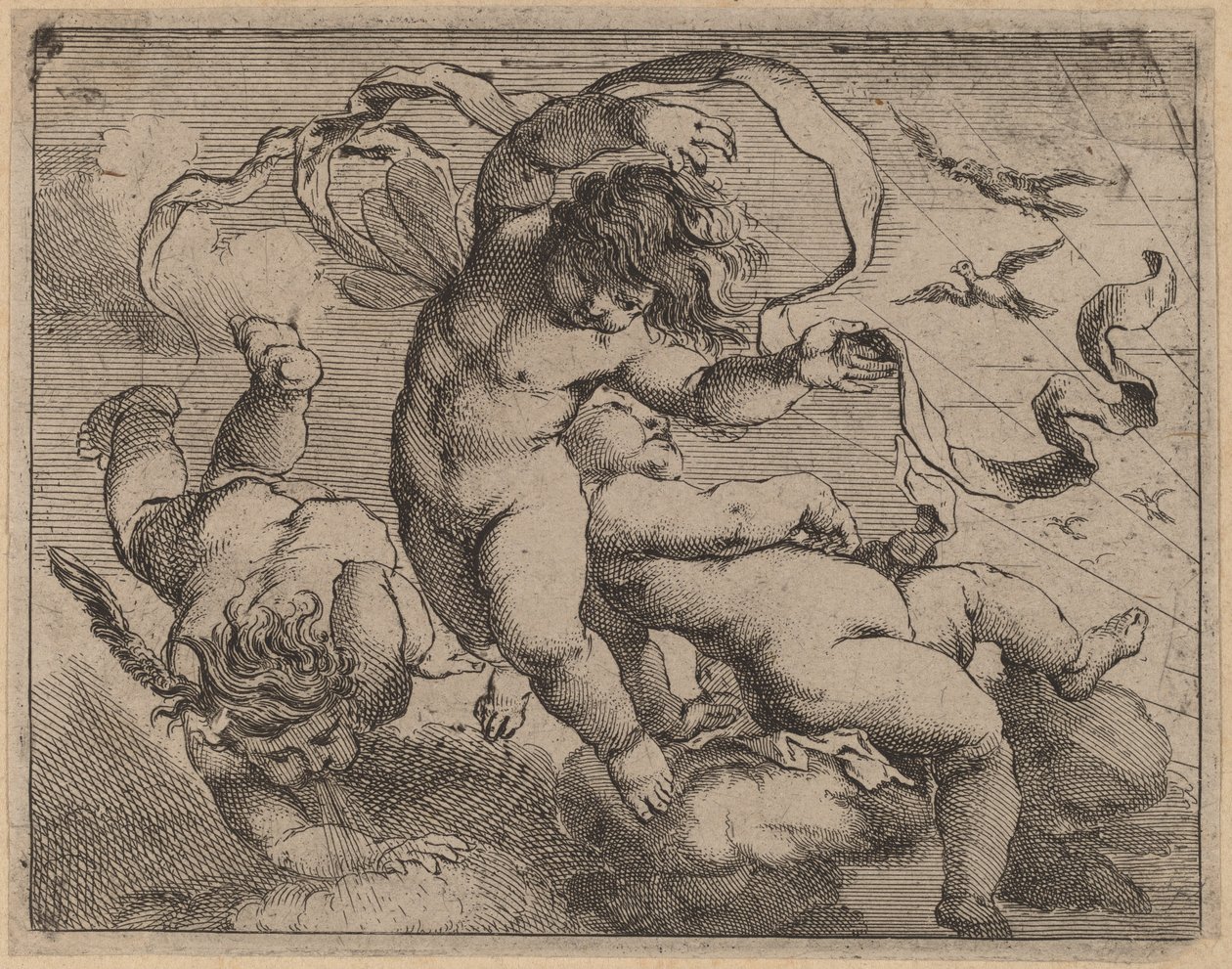 Drie Vliegende Putti door Cornelis Schut I