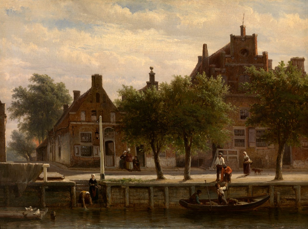 Een uitzicht op de haven van Hasselt, Overijssel door Cornelis Springer