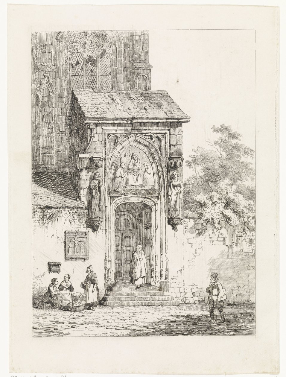 Gezicht op een kerkportaal door Cornelis Springer