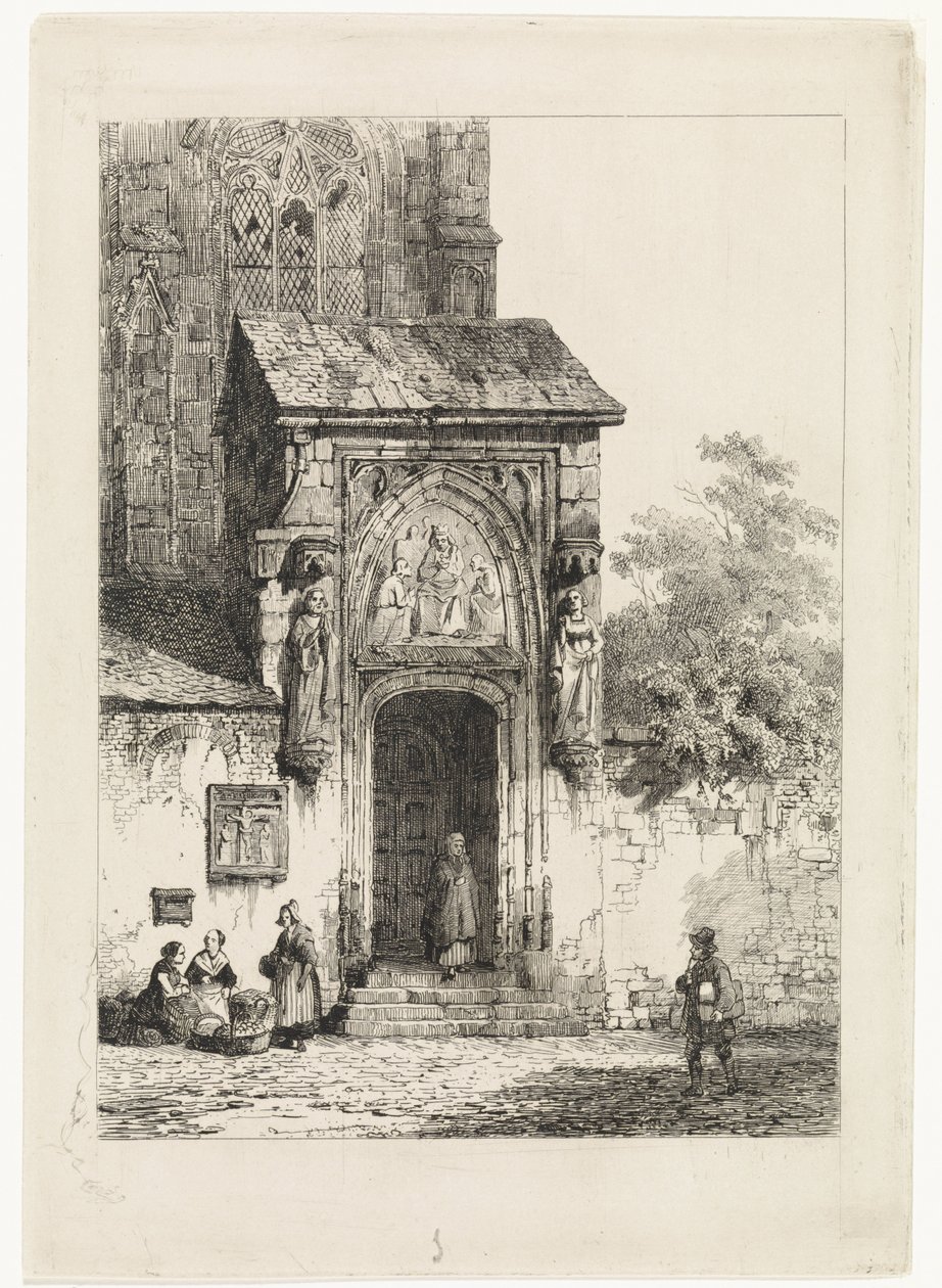 Gezicht op een kerkportaal door Cornelis Springer