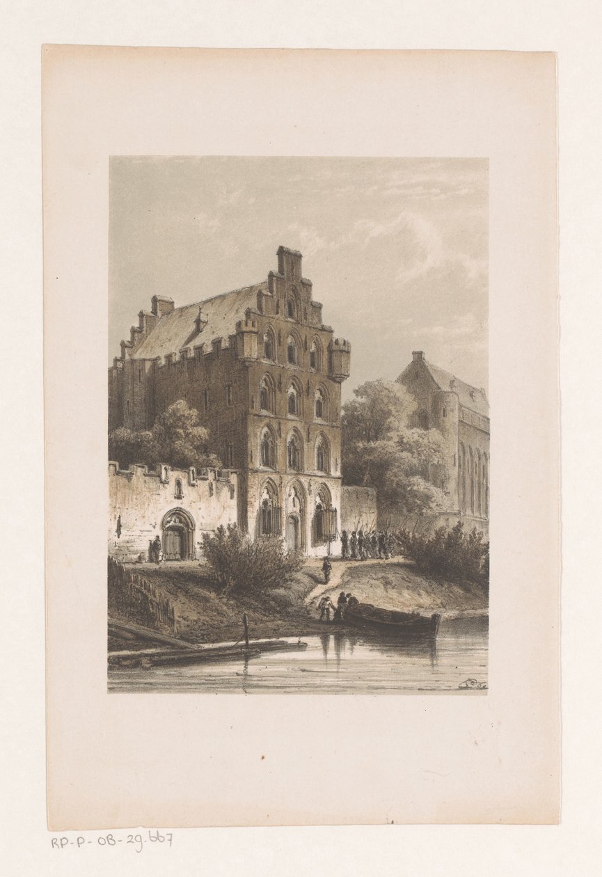 Huizen langs het water door Cornelis Springer
