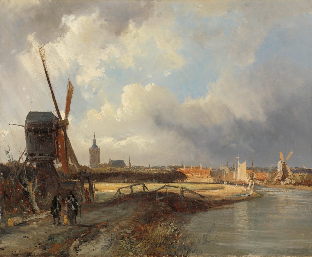 Gezicht op Den Haag vanuit de Delftse Vaart in de zeventiende eeuw door Cornelis Springer