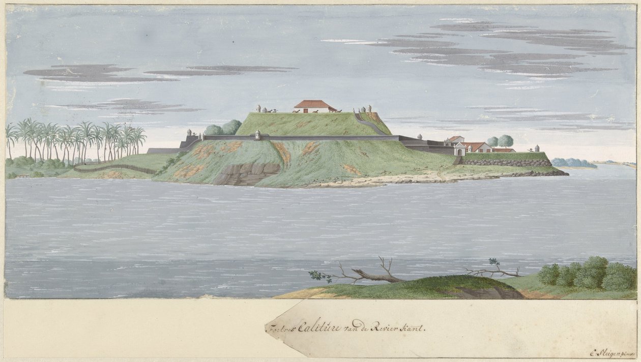 Fort Caliture op Ceylon, gezien van de rivier door Cornelis Steiger
