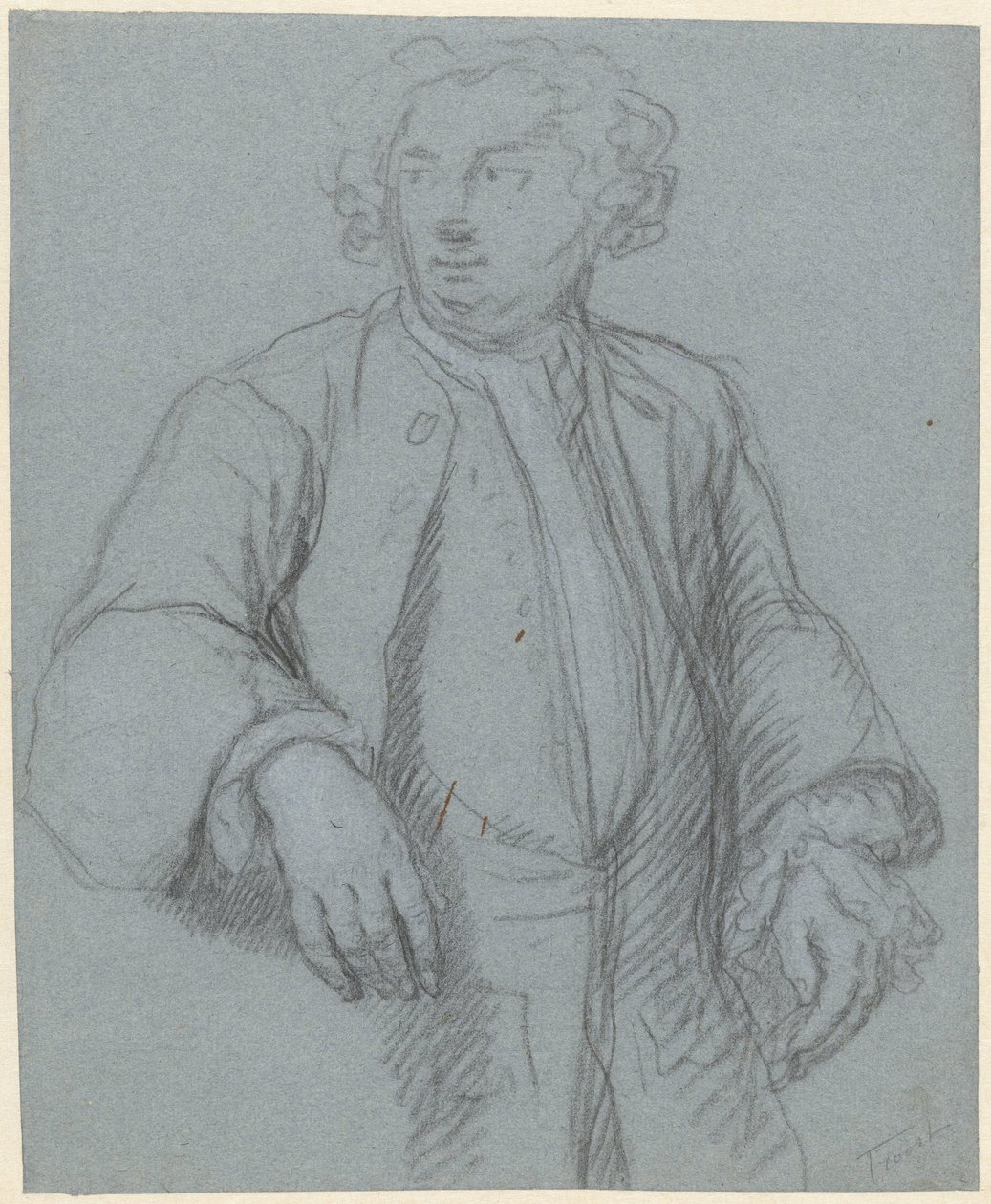 Portret van een onbekende man met lange jas, driekwart naar links door Cornelis Troost (attributed to)