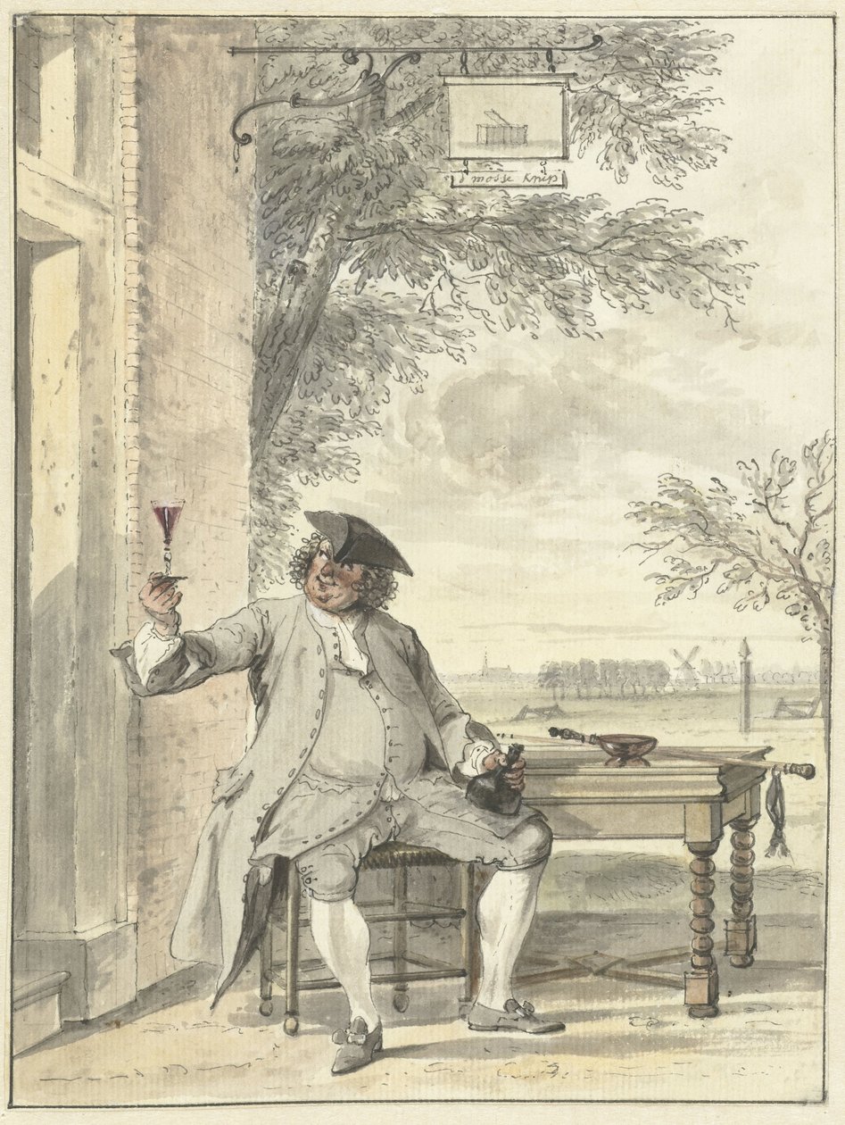 Rustende wandelaar voor de herberg De Mosse Knip door Cornelis Troost