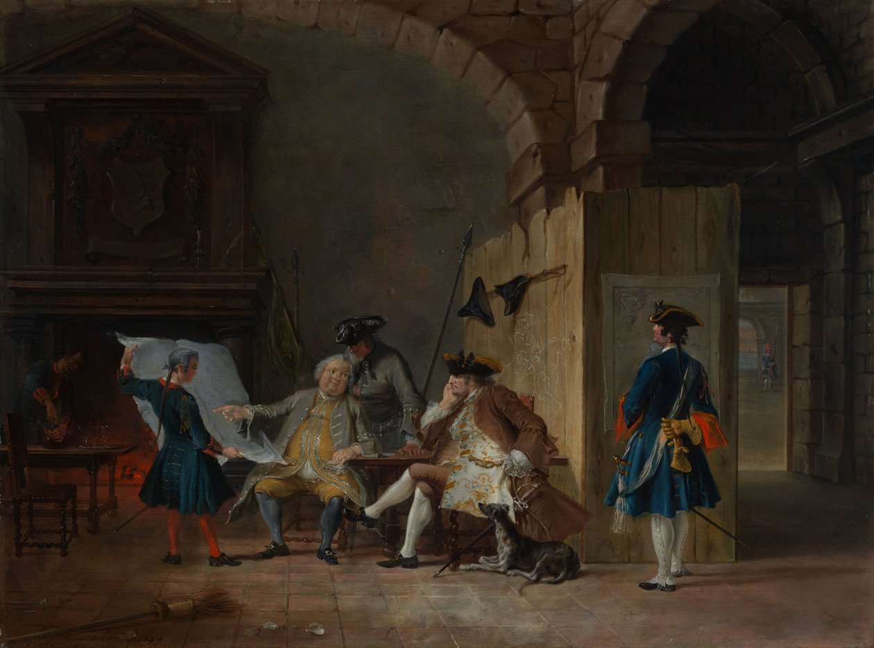 Wachtlokaal met officieren door Cornelis Troost