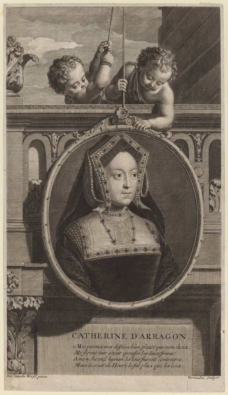 Catherine van Aragon door Cornelis Vermeulen after Adriaen van der Werff