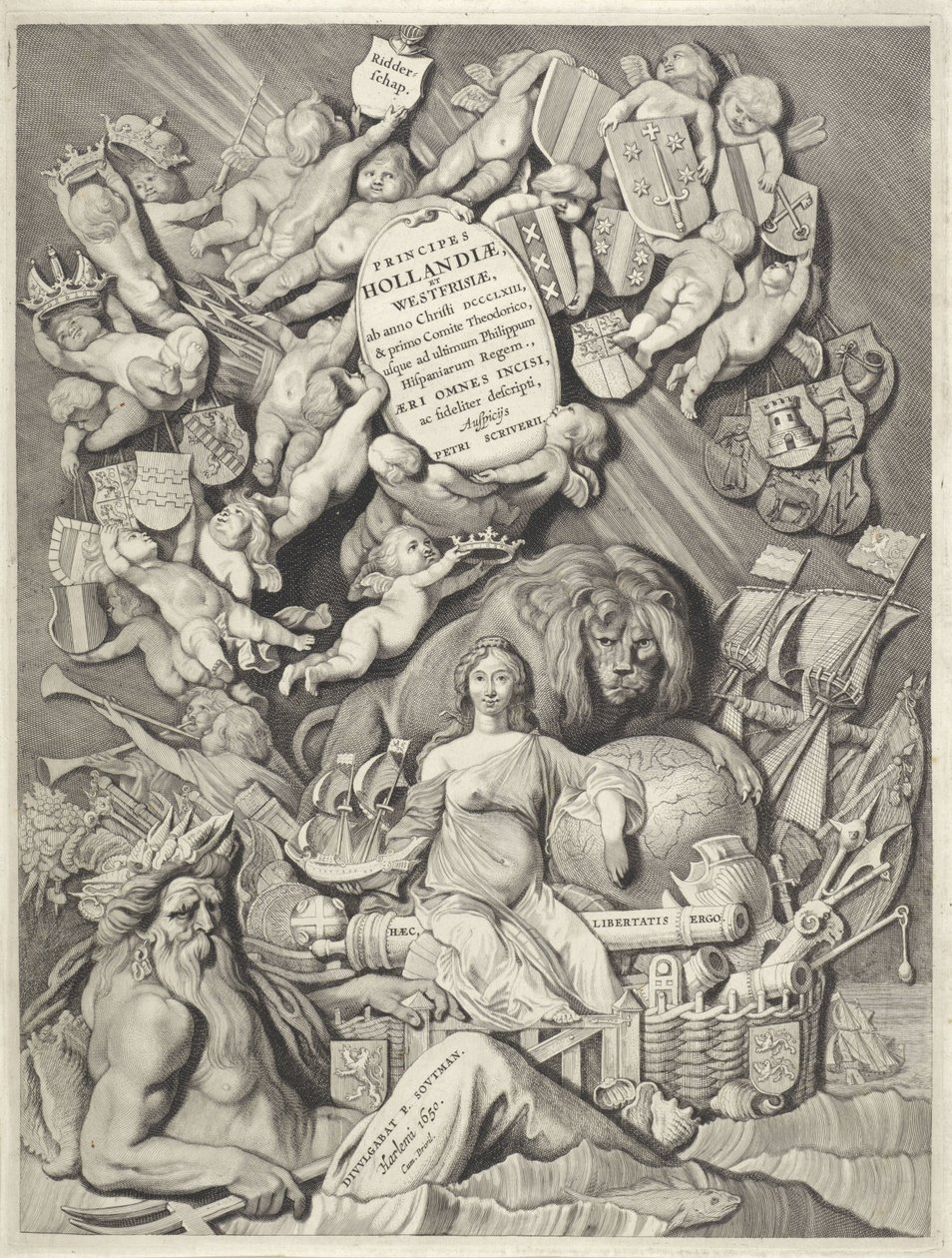 Titelprent voor een reeks graven en gravinnen van Holland, Zeeland en West-Friesland door Cornelis Visscher (II)
