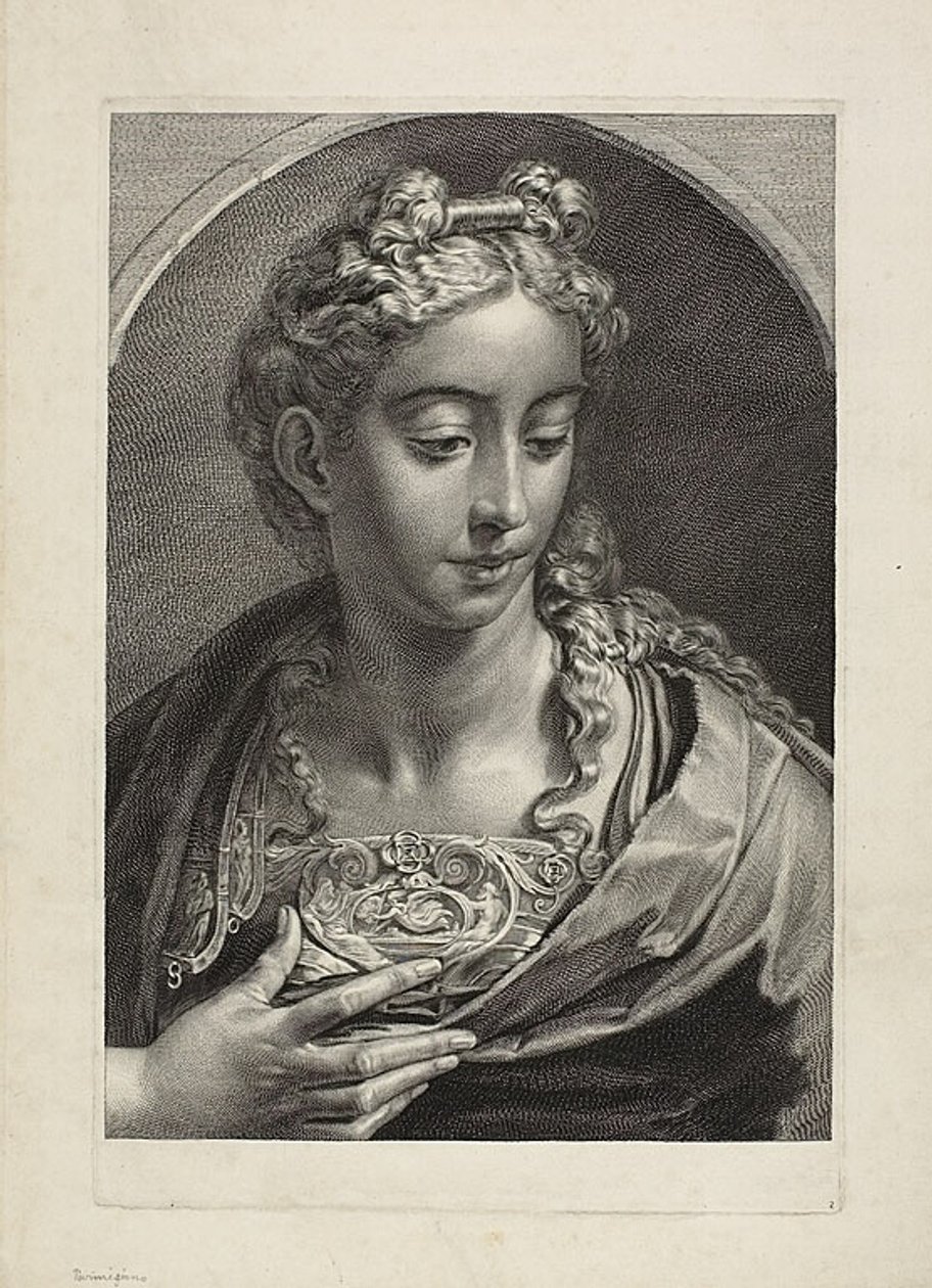 Athena, uit Cabinet Reynst; Variarum imaginum a celeberrimis artificibus pictarum Caelaturae (Cabinet Reynst: gravures van verschillende afbeeldingen geschilderd door beroemde kunstenaars) door Cornelis Visscher