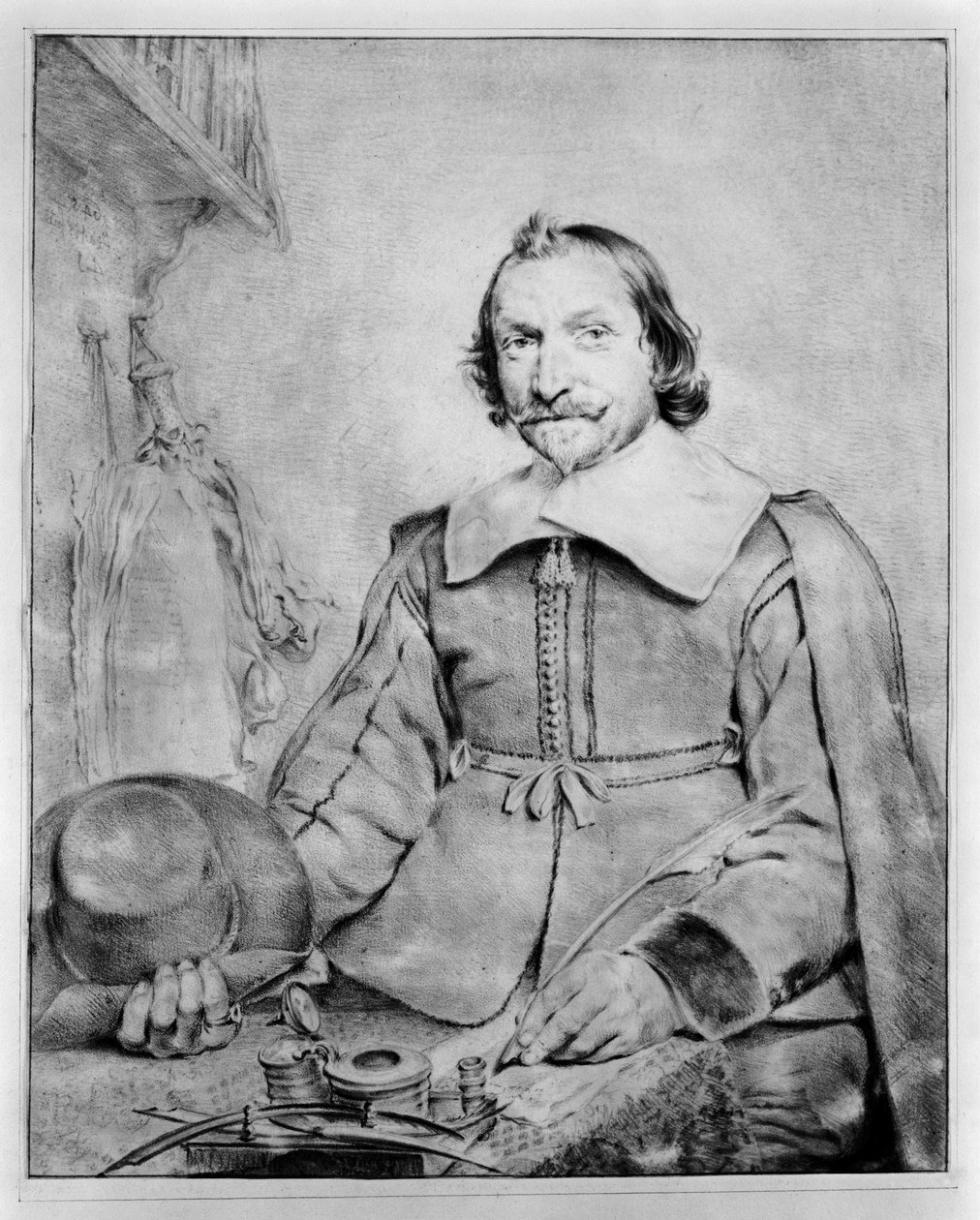 Halffiguurportret van een bebaarde man zittend aan een tafel door Cornelis Visscher