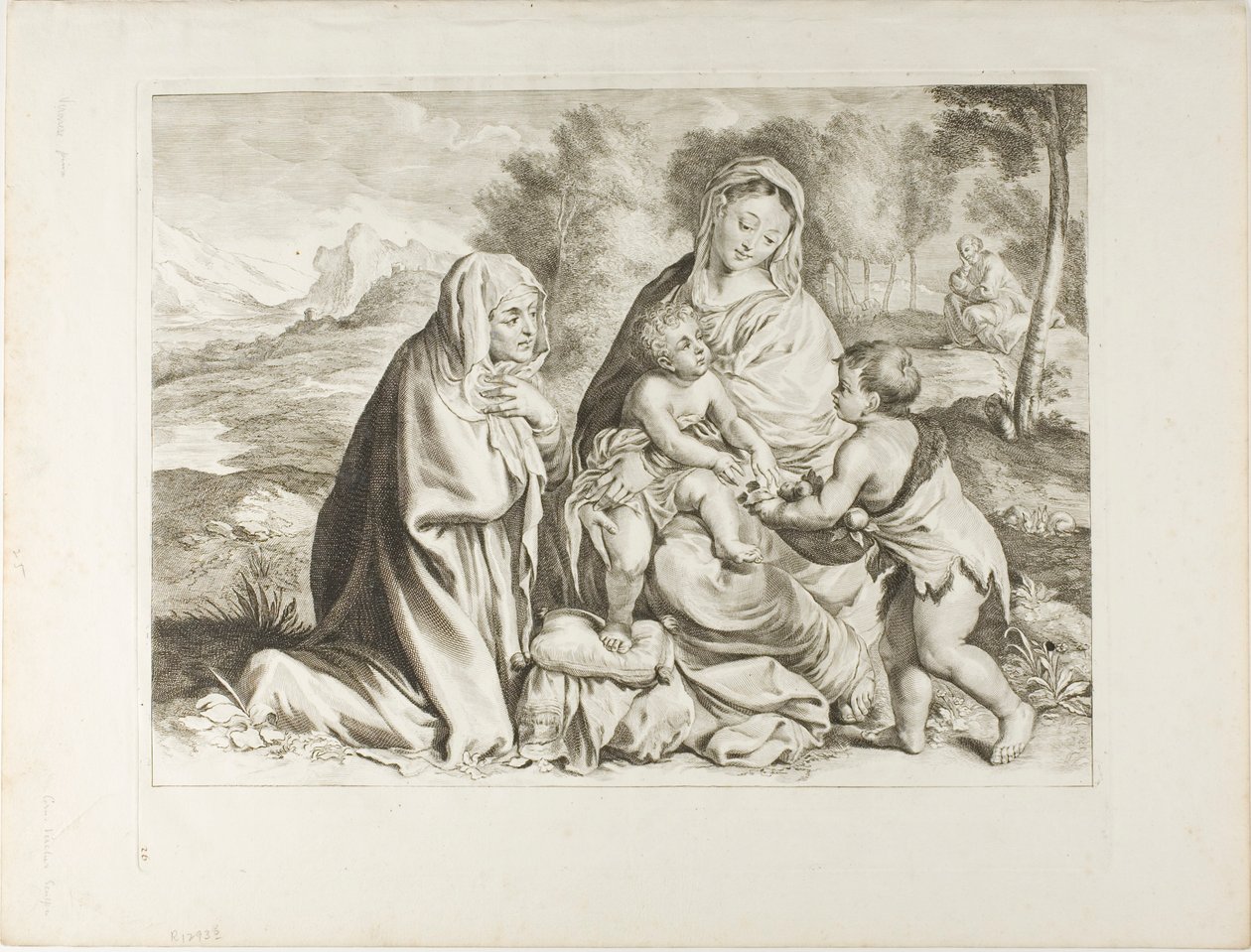 De Heilige Familie met Sint Johannes de Doper en Sint Elisabeth, van kabinet Reynst door Cornelis Visscher