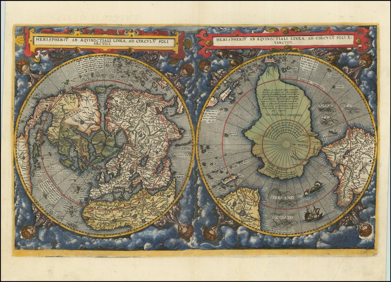 Hemispheriu ab Aequinoctiali Linea, ad Circulu Poli Arctici, 1593 door Cornelis de Jode