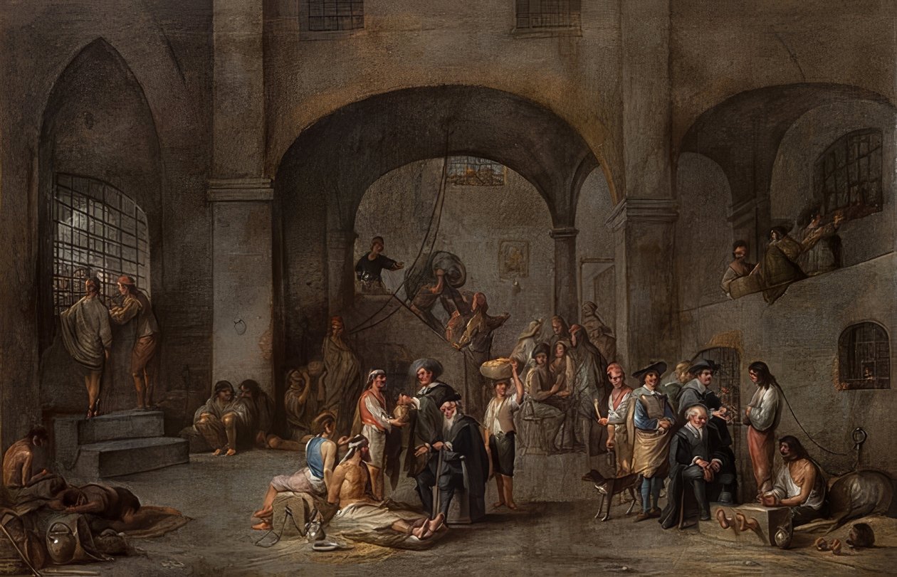 Het bezoeken van de gevangenen (Uit een cyclus met de zeven werken van barmhartigheid). Omstreeks 1640 door Cornelis de Wael