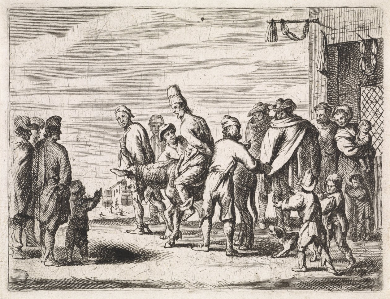 Man op ezel gebonden door Cornelis de Wael