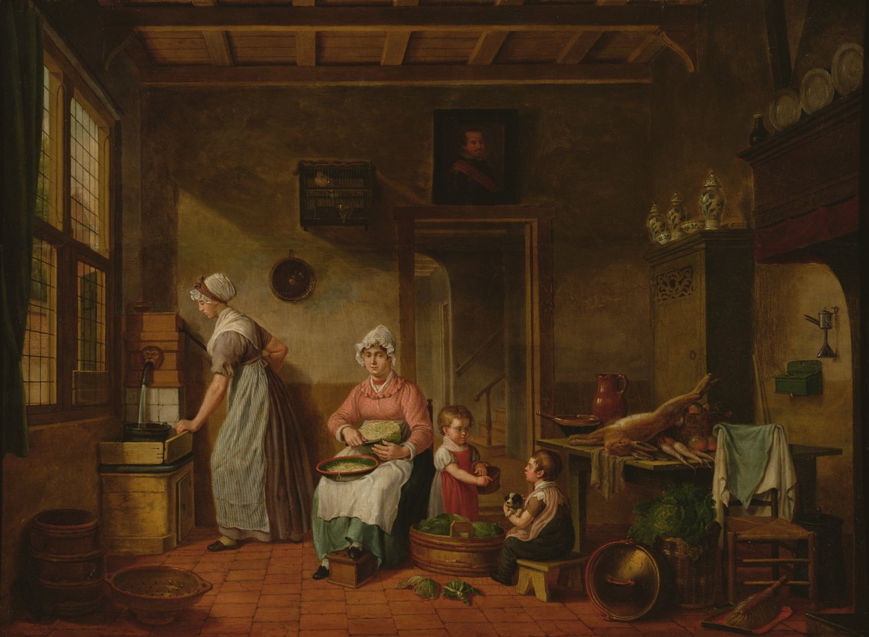 Keukeninterieur, 1820 door Cornelis van Cuylenburg