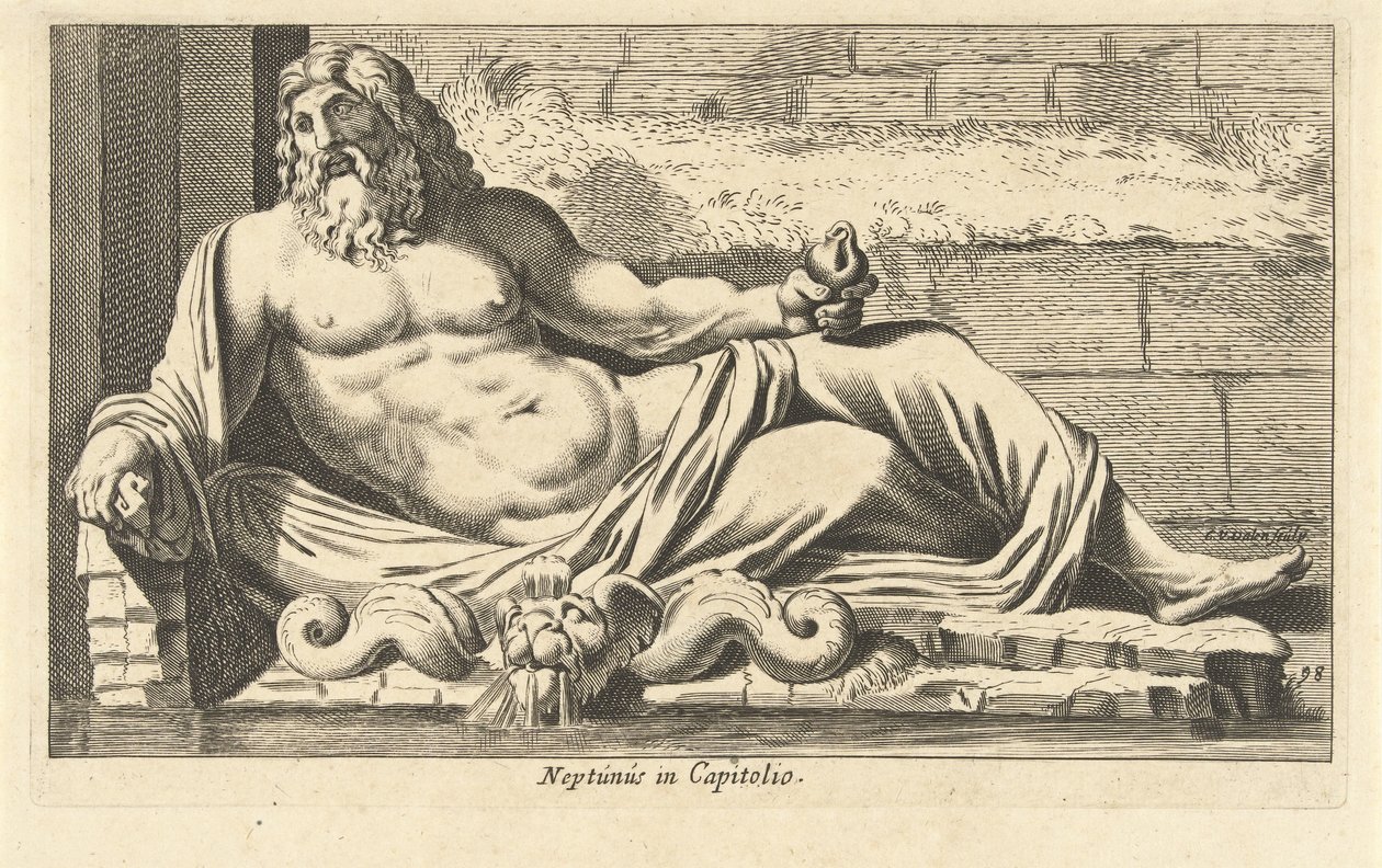 Beeld van Neptunus bij fontein op het Capitool te Rome door Cornelis van Dalen (I)