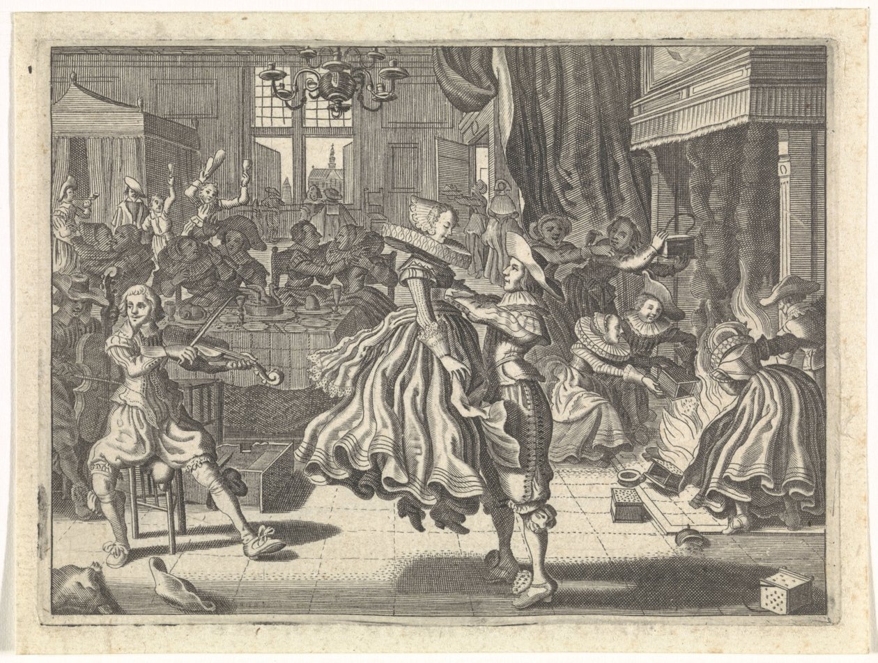 Dansend gezelschap in een herberg door Cornelis van Kittensteyn