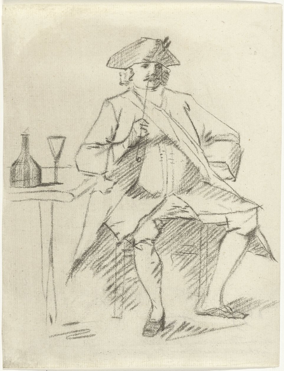 Man met een pijp zittend bij een tafel door Cornelis van Noorde