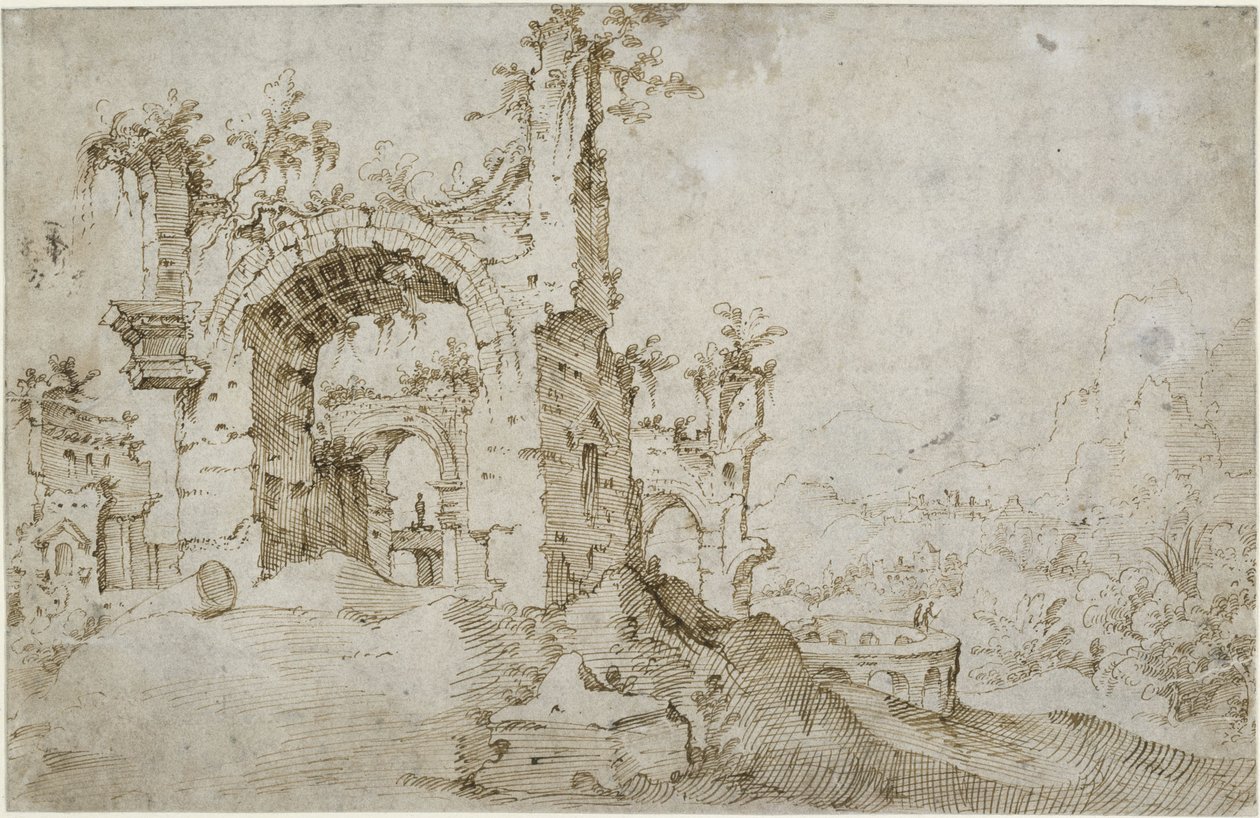 Landschap met ruïnes door Cornelis van Poelenburch