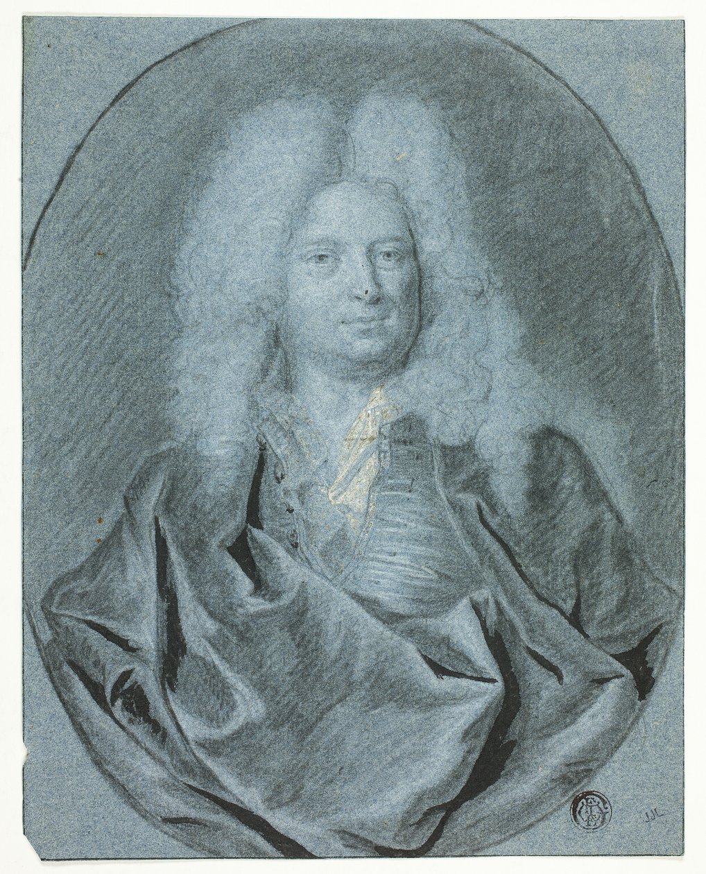Portretbuste van een man met een witte pruik door Cornelis van Poelenburgh