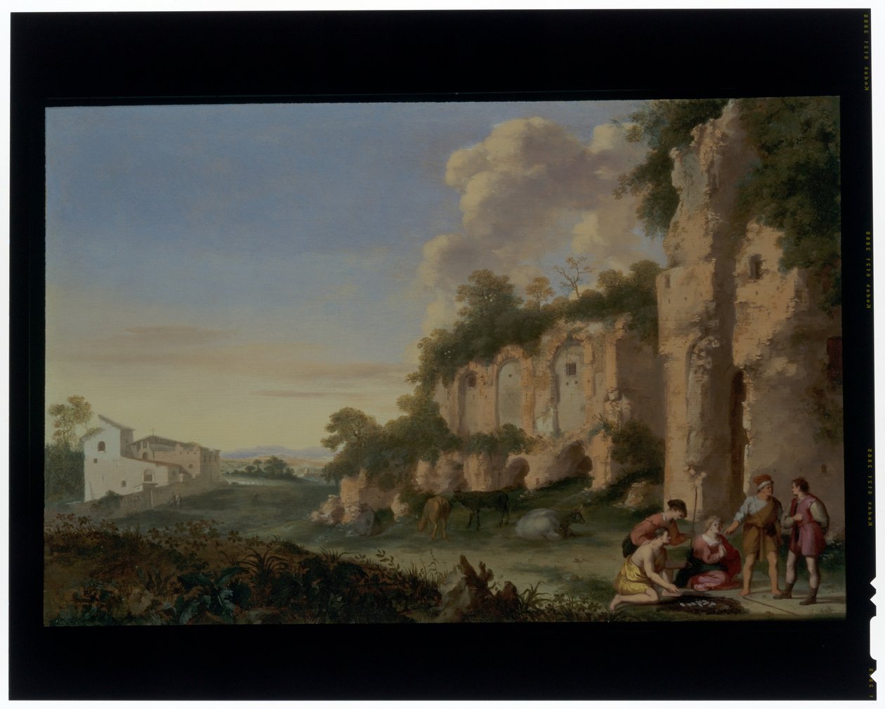 Kaartspelers in een landschap door Cornelis van Poelenburgh or Poelenburch