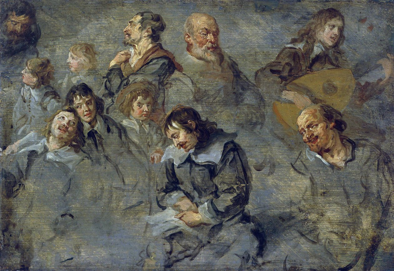 Studies van mannelijke hoofden door Cornelius I Schut