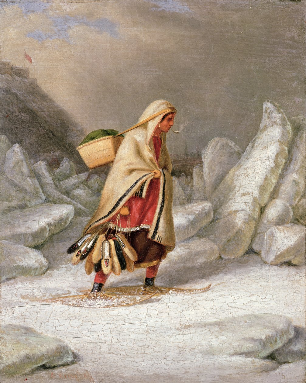 Een Indiase vrouw met sneeuwschoenen door Cornelius Krieghoff