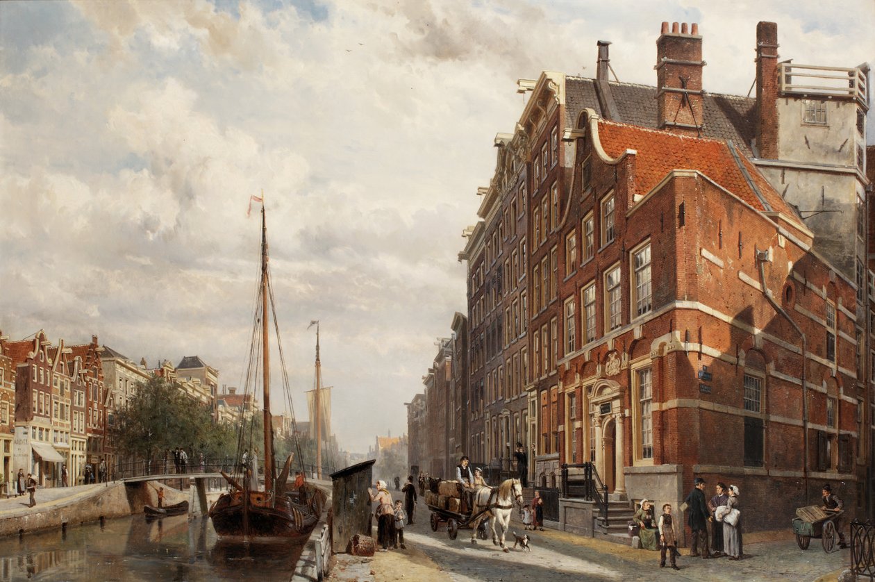 Een uitzicht op het Makelaers Comptoir aan de Nieuwezijds Voorburgwal, Amsterdam, 1883 door Cornelis Springer