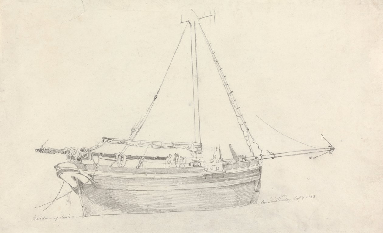 Vissersvaartuig "Providence" van Scarborough door Cornelius Varley