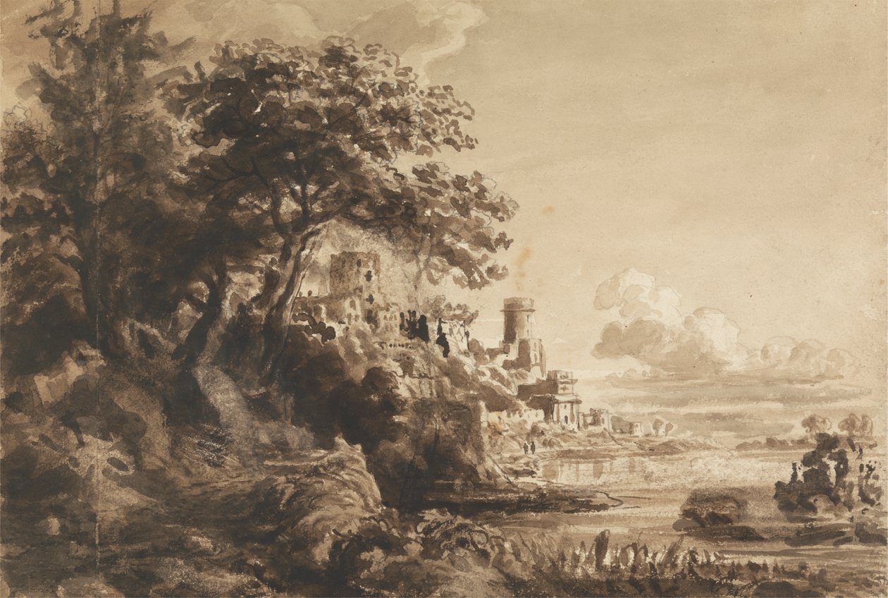 Landschap met kasteel door Cornelius Varley