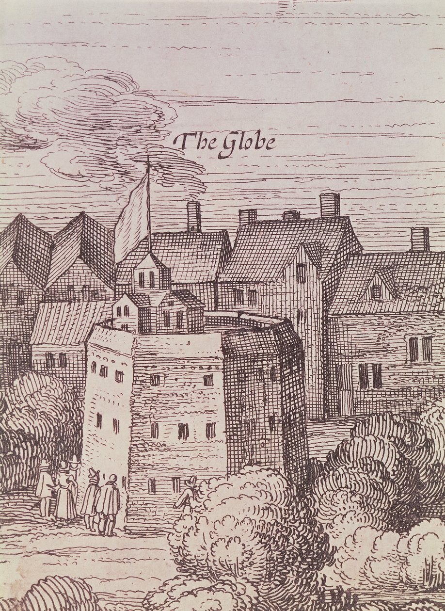 Het Globe Theater (detail) door Cornelius de Visscher