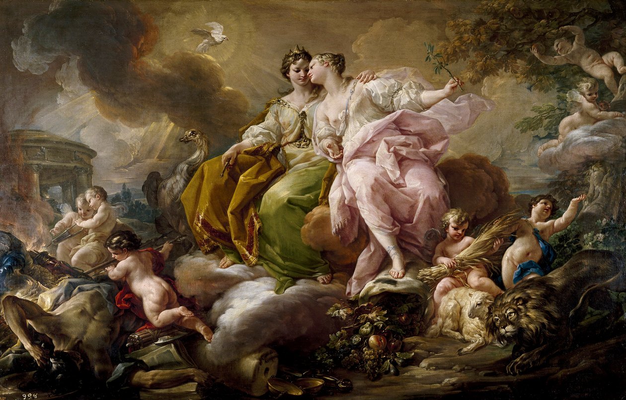Allegorie van gerechtigheid en vrede door Corrado Giaquinto