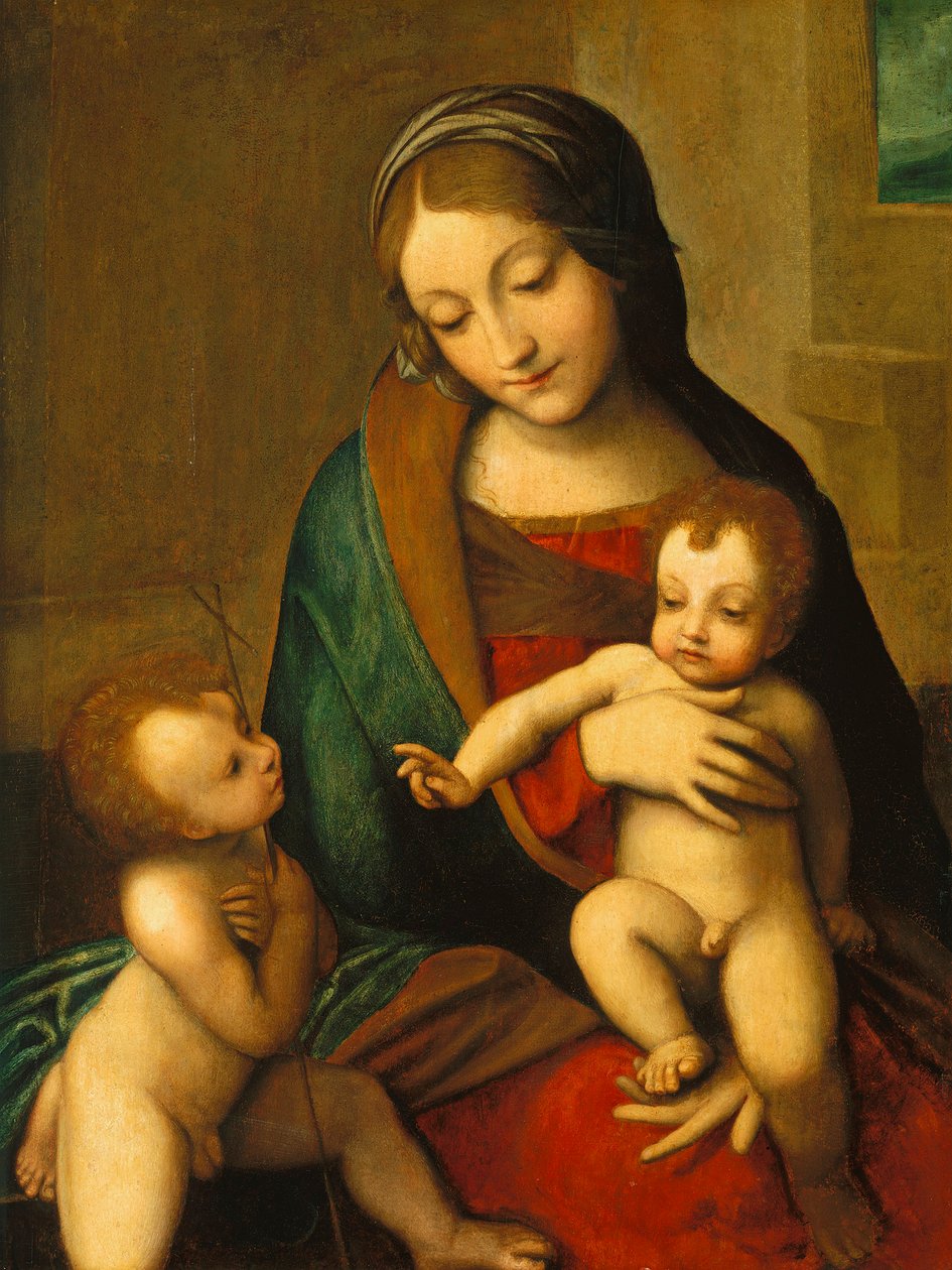 Madonna en Kind met de Heilige Johannes de Doper, ca. 1510 door Antonio da Correggio
