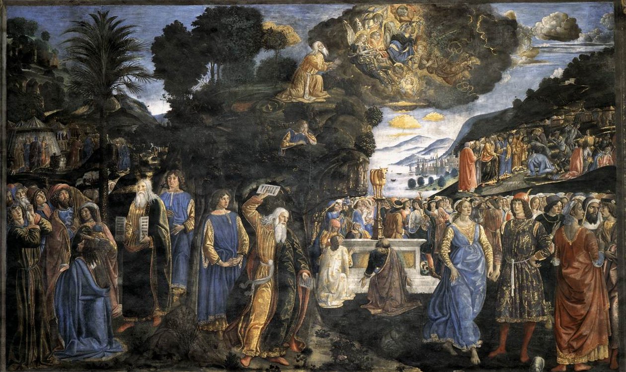 Tafelen van de Wet met het Gouden Kalf door Cosimo Rosselli
