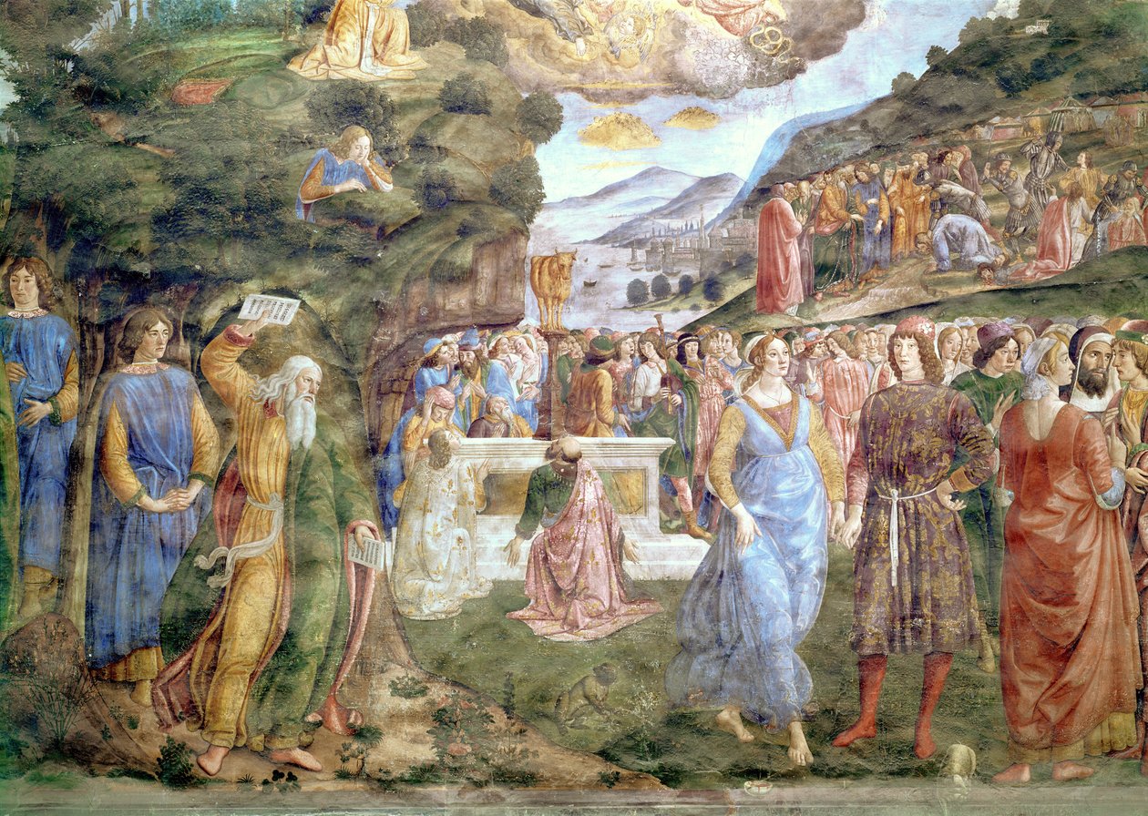De Aanbidding van het Gouden Kalf, uit de Sixtijnse Kapel door Cosimo Rosselli
