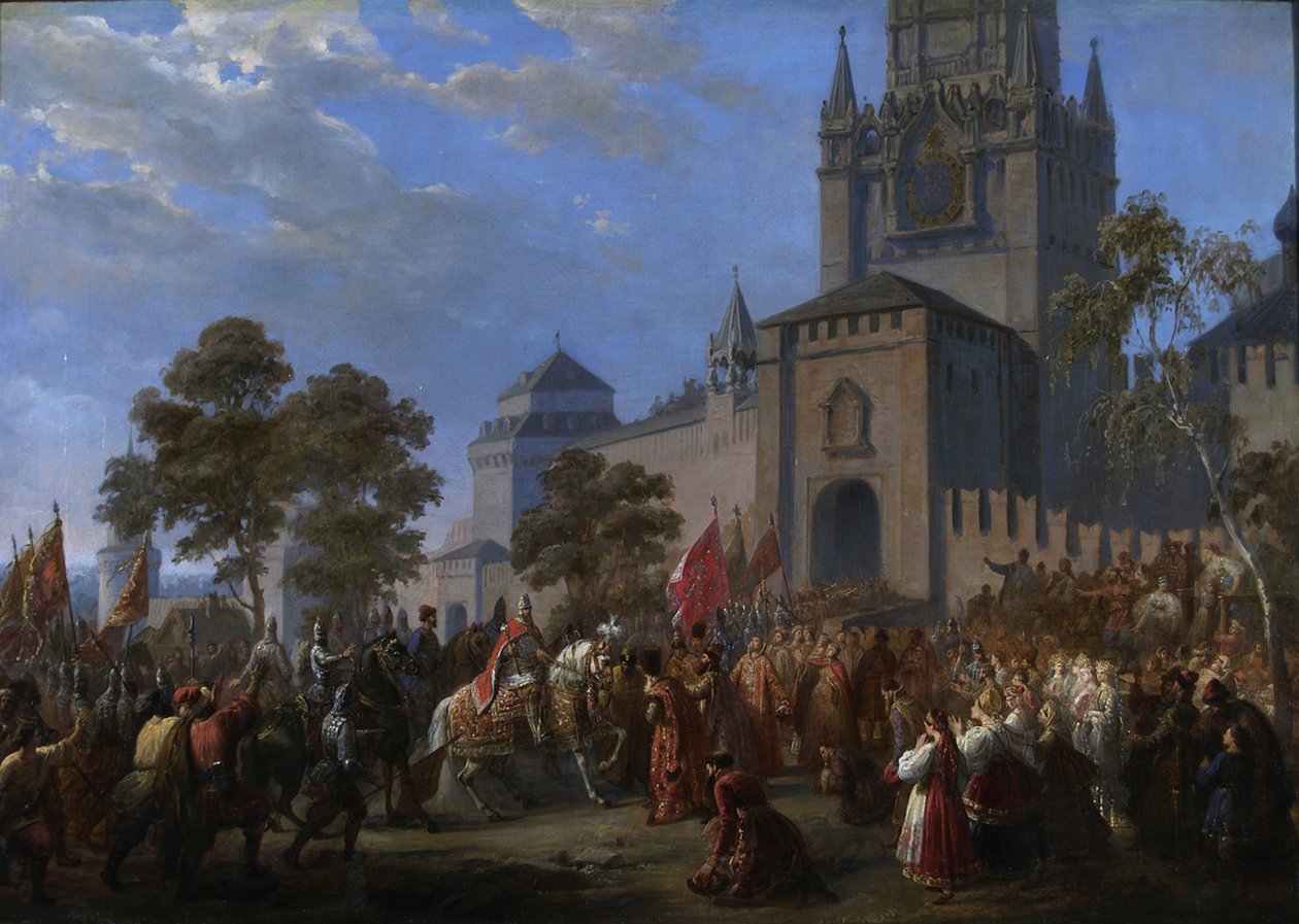 De Nationale Opstand van Kuzma Minin en Graaf Dmitry Pozharsky, 1856 door Cosroe Dusi