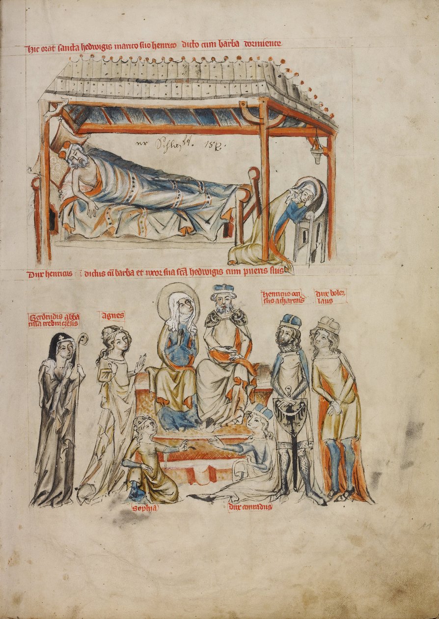Heinrich die Slaapt en Hedwig die Bidt; Heinrich en Hedwig met hun Kinderen door Court workshop of Duke Ludwig I of Liegnitz and Brieg