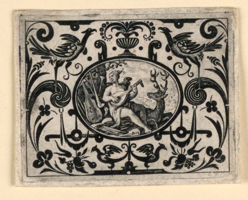Gehoor, plaat uit Quinque sensum typi in usum aurifabroru exarati (Afbeeldingen van de Vijf Zintuigen Gegraveerd voor het Voordeel van de Goudsmid) door Crispijn de Passe the Elder