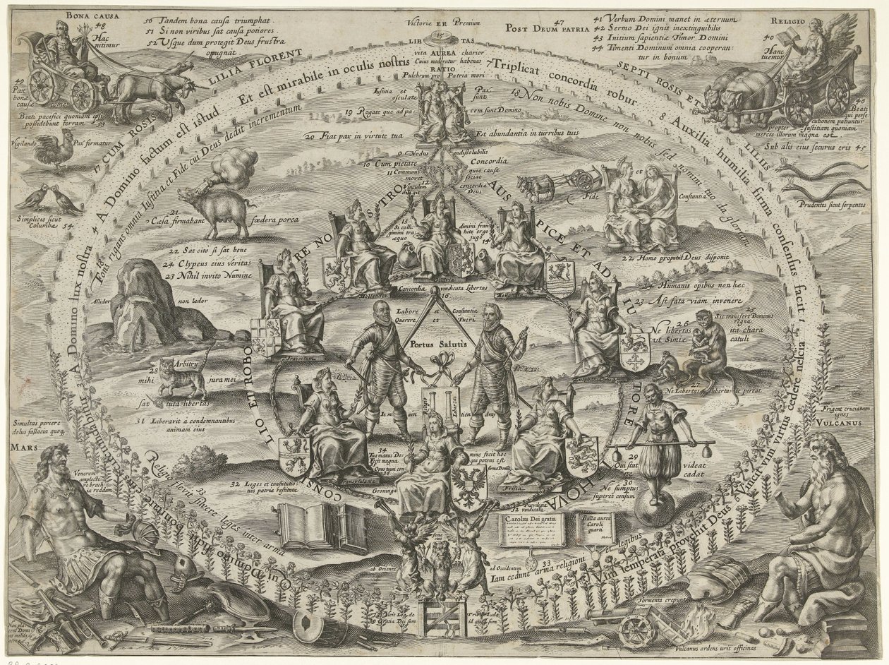 Allegorie op de verbondenheid binnen de Republiek tijdens het Bestand, 1609 door Crispijn van de Passe (I)