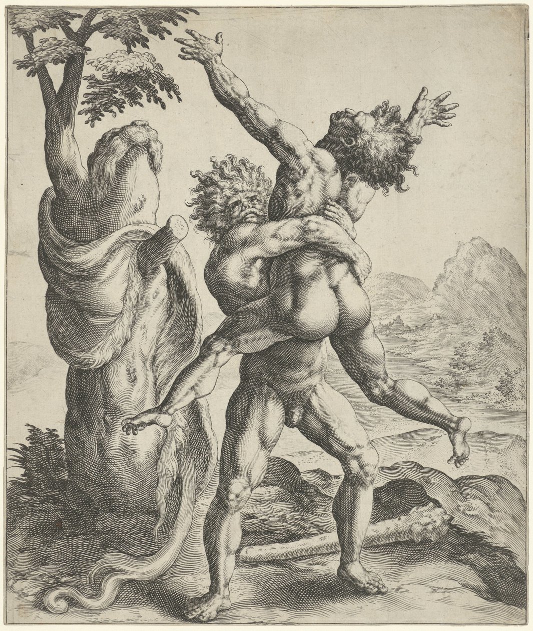 Hercules worstelt met Antaeus door Crispijn van de Passe (I)