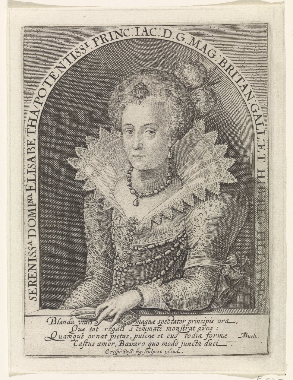 Portret van Elisabeth Stuart, koningin van Bohemen door Crispijn van de Passe (I)