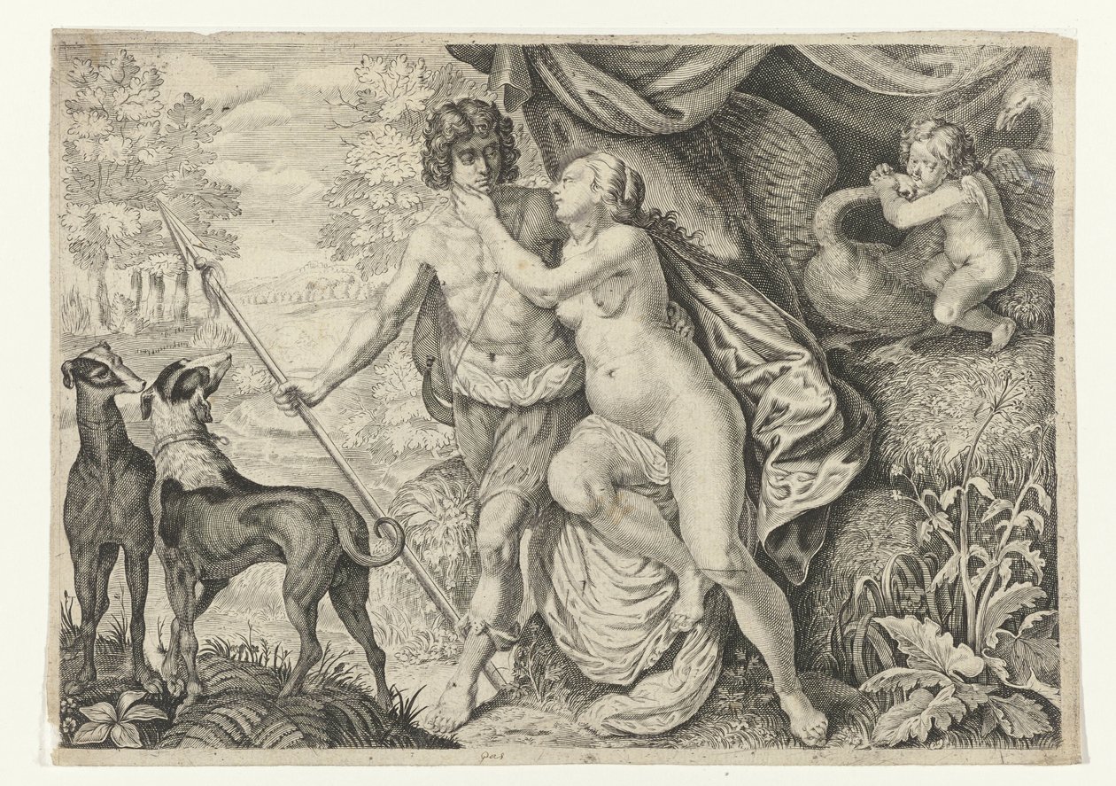 Venus en Adonis (Metamorfosen van Ovidius) door Crispijn van de Passe (II) (attributed to)