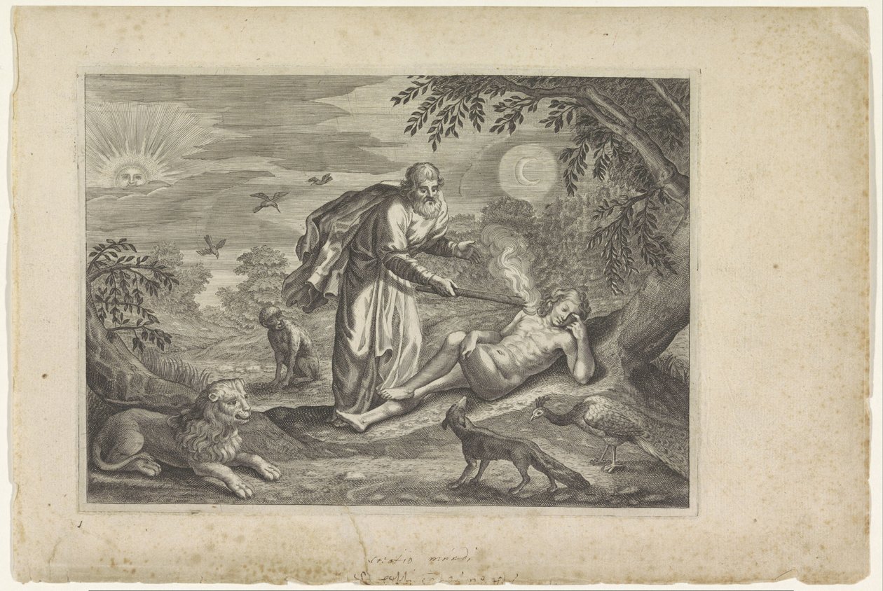 Prometheus schept de eerste mens door Crispijn van de Passe (II) (workshop of)