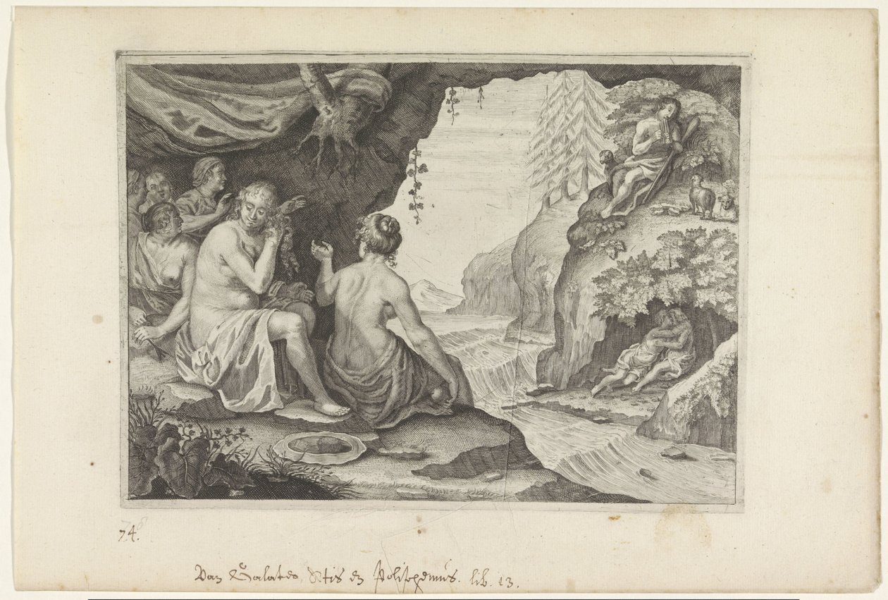 Polyphemus en Acis beminnen Galatea door Crispijn van de Passe (II)