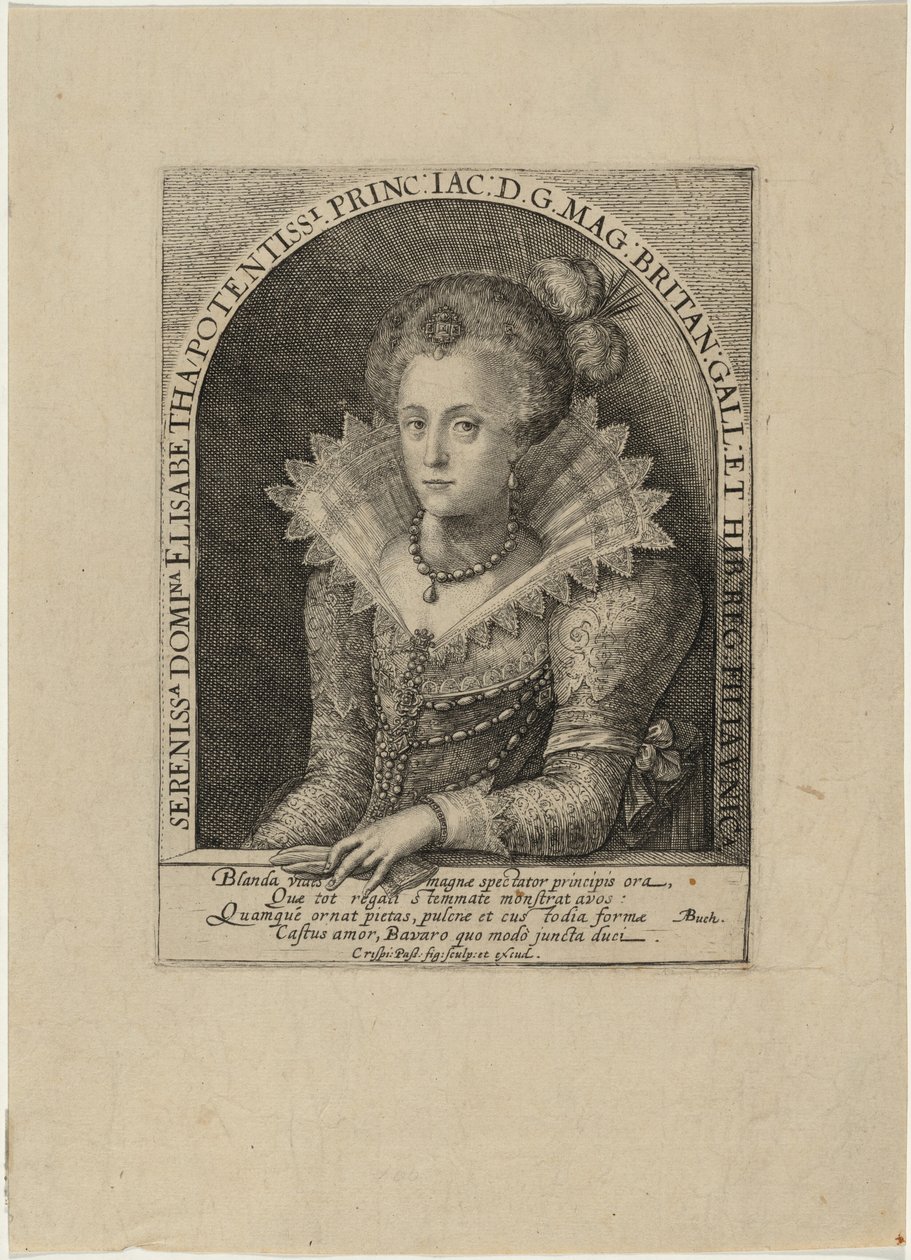 Elizabeth, prinses, echtgenote van keurvorst Frederik V van de Palts, koning van Bohemen door Crispijn van de Passe I
