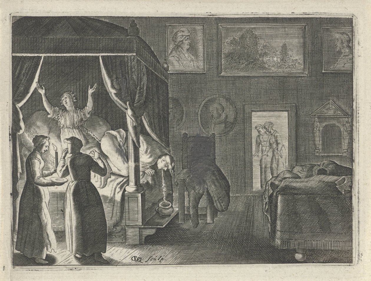 Brakende man in bed door Crispijn van den Queborn